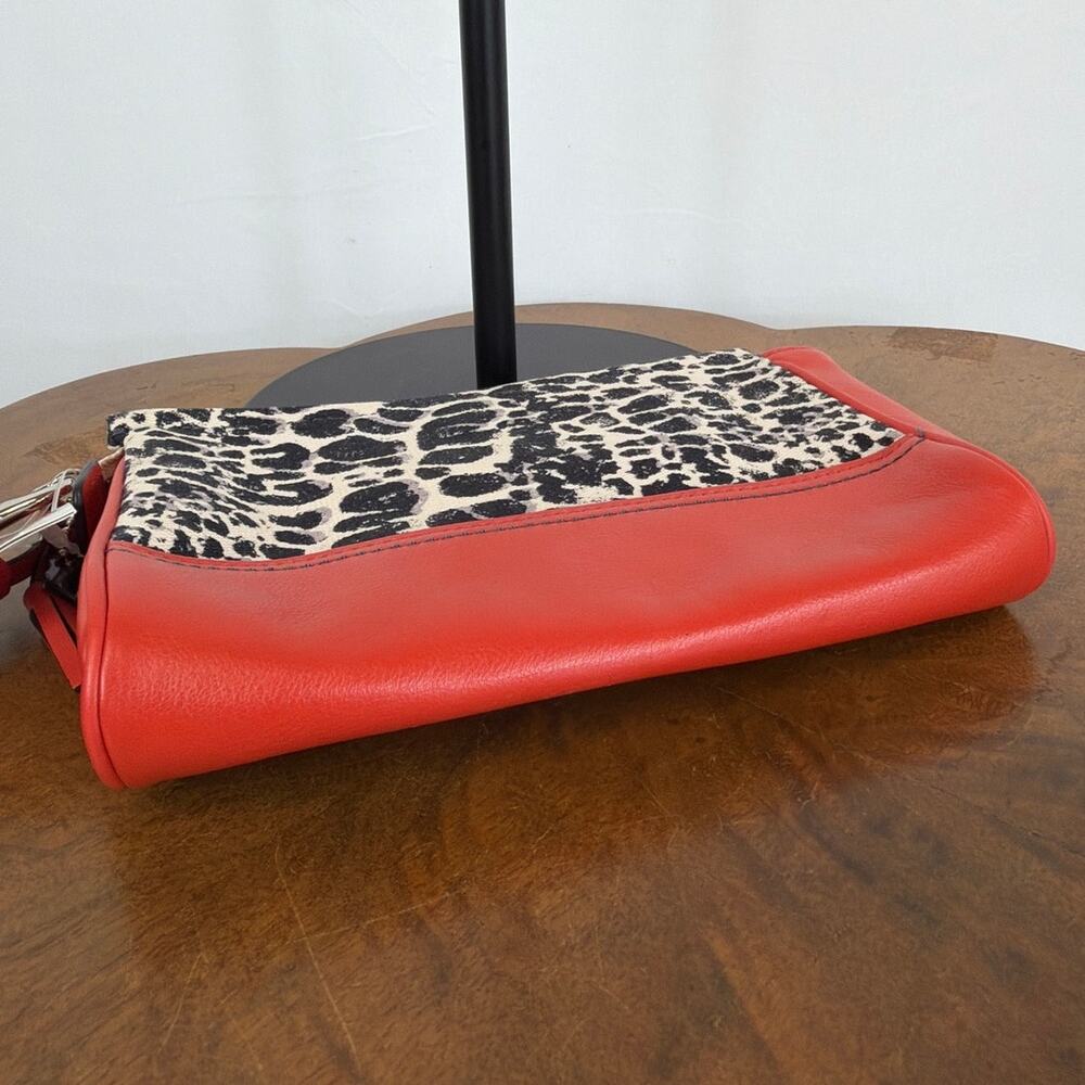 Coach Rory 19988 Leopard Print Handbag Red Leather Trim Clutch Wristlet Bundle - Picture 8 of 16